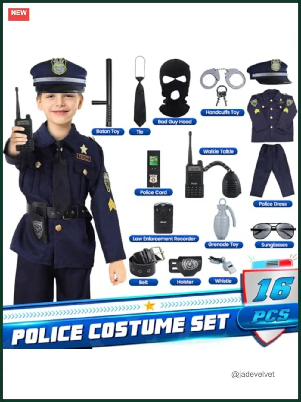 Kids Police Costume Role-Playing Set - 16 Piece Deluxe